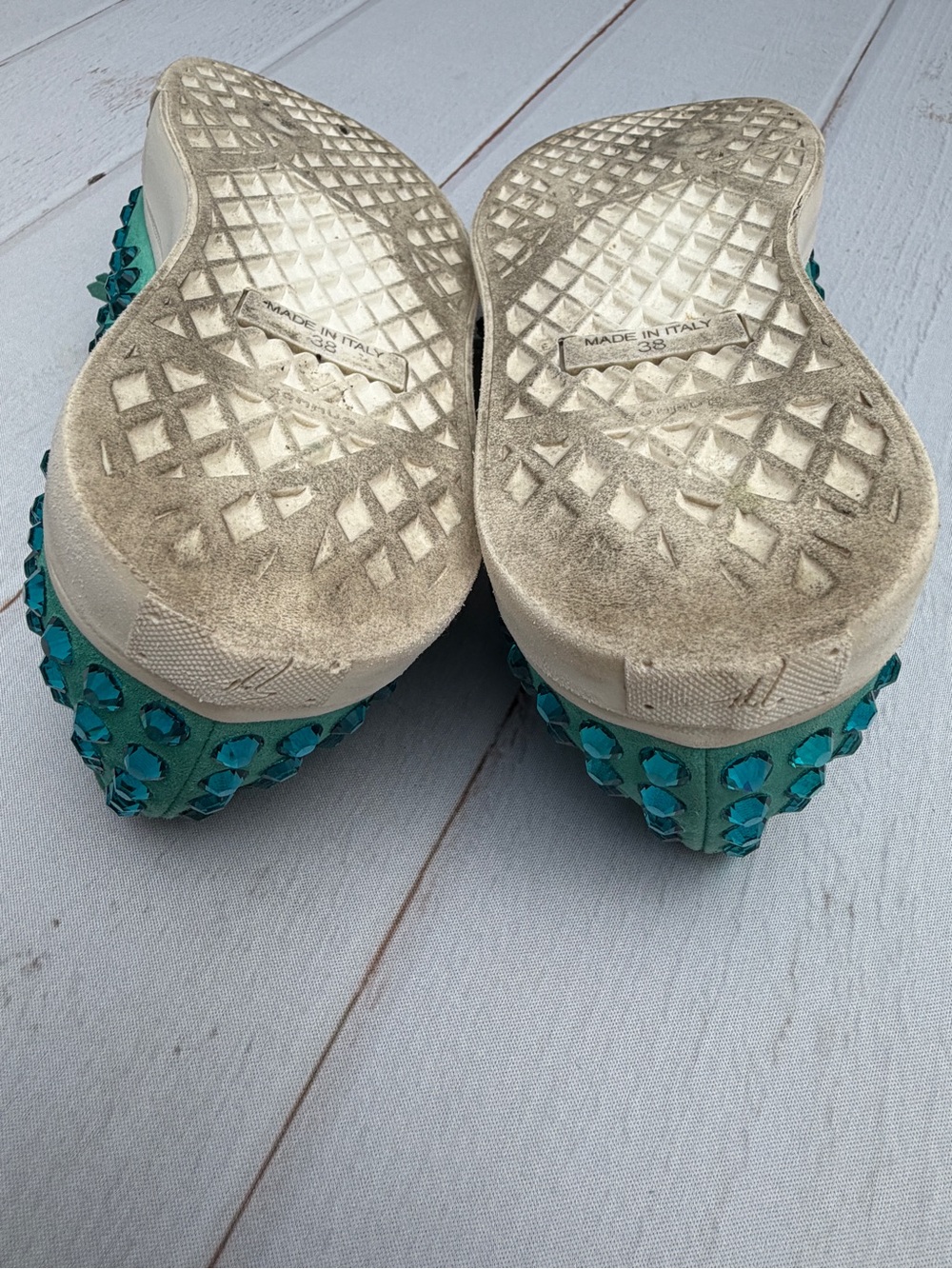Giuseppe Zanotti Crystal Tassel Loafers Turquoise Suede Size EU 38 (US 8) Italy - Picture 12 of 12